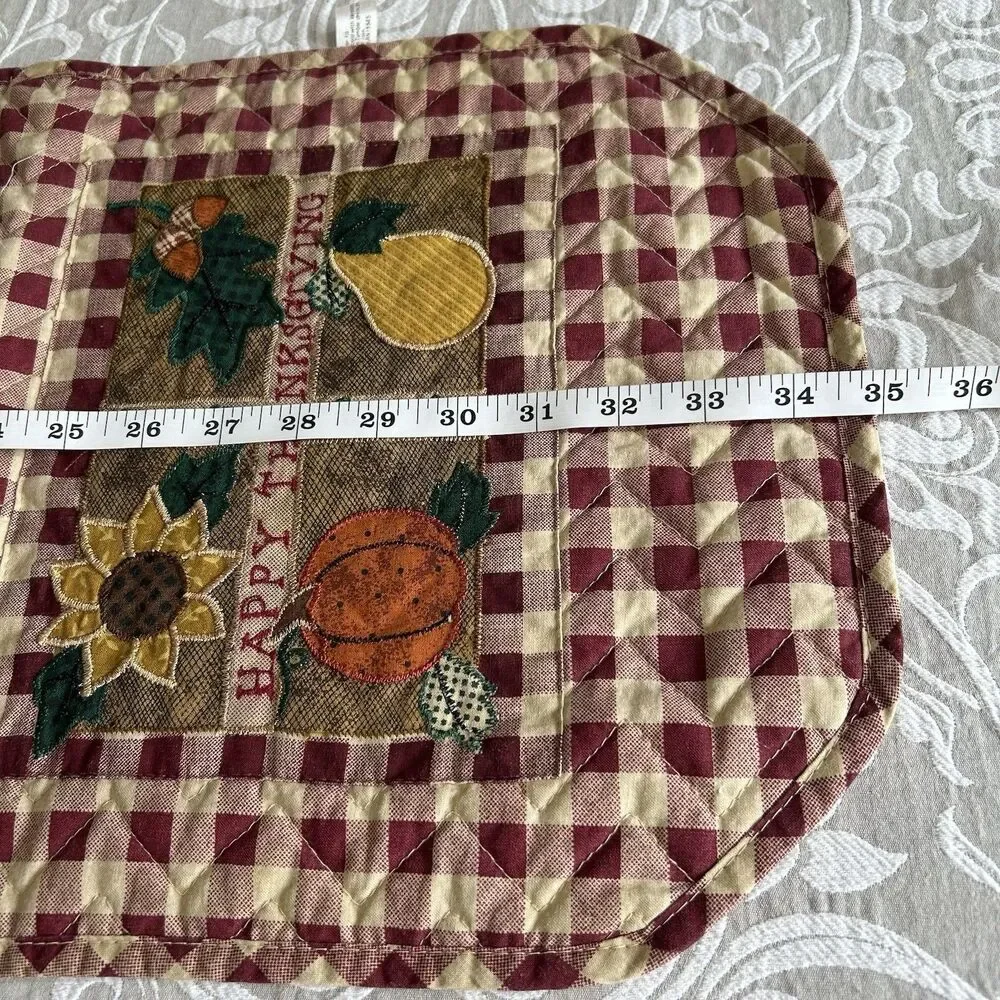 Table Runner Pot Holder Set Happy Thanksgiving Botanical Buffalo Check Maroon